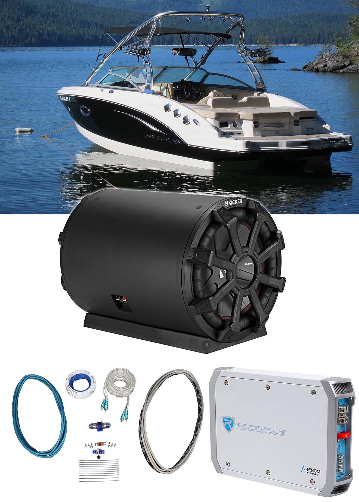 KICKER 46CWTB104 TB 10" 800 Watt Marine Subwoofer+Enclosure+Amplifier