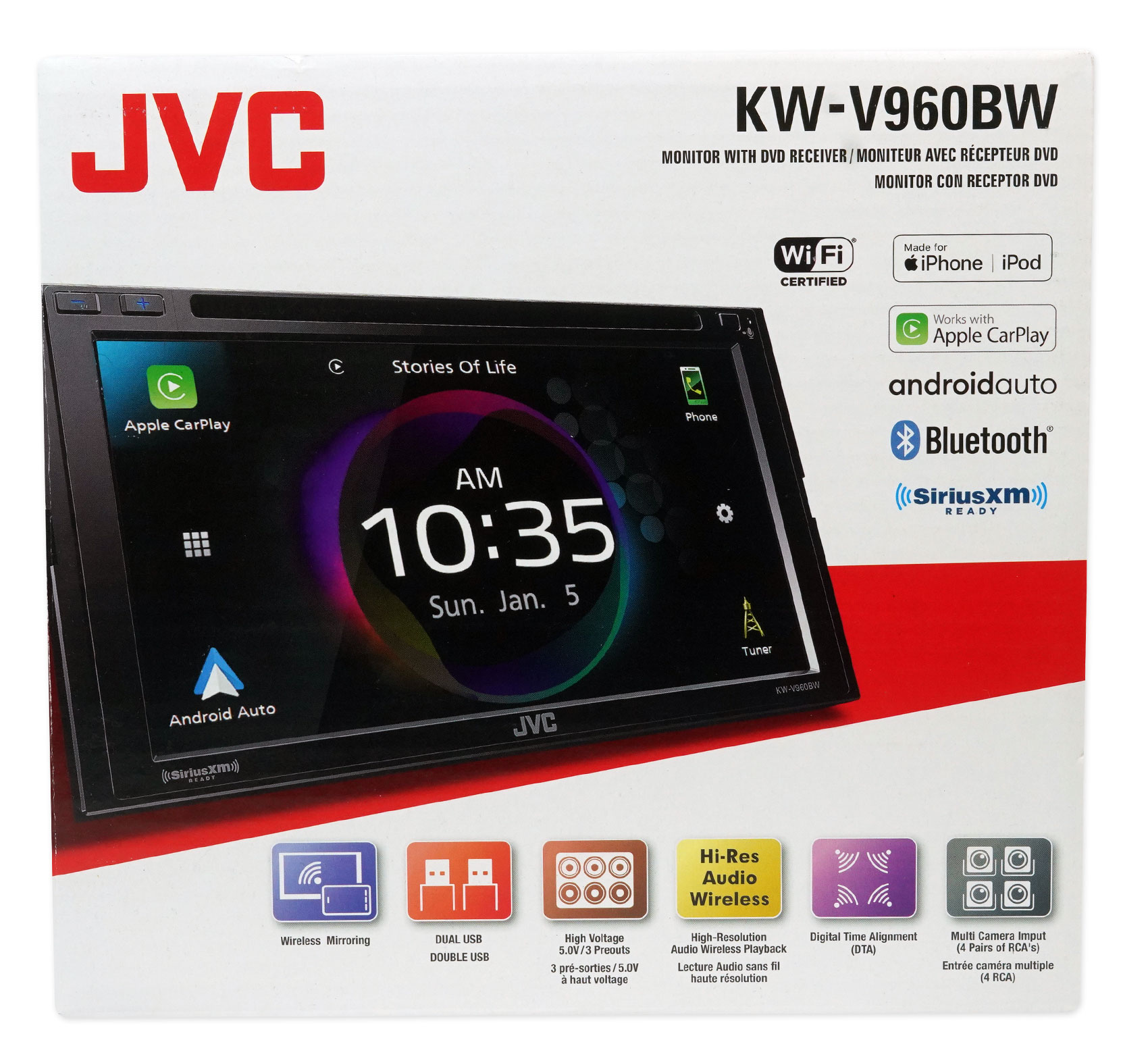 JVC KWV960BW 2Din 6.8" Bluetooth Wireless Car Play Android Auto CD
