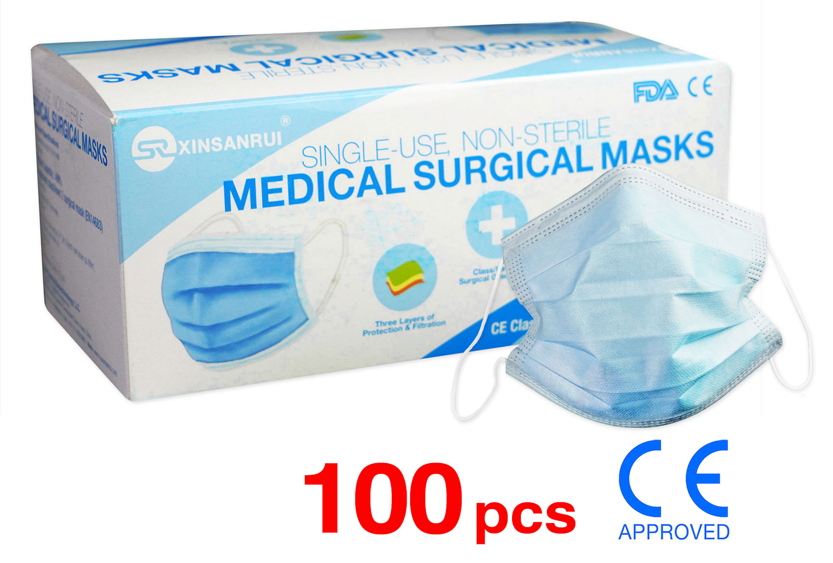 100 Pack Ce Approved Classlevel 2 Surgical Disposable Face Mask3 Ply 98 Bfe Ebay