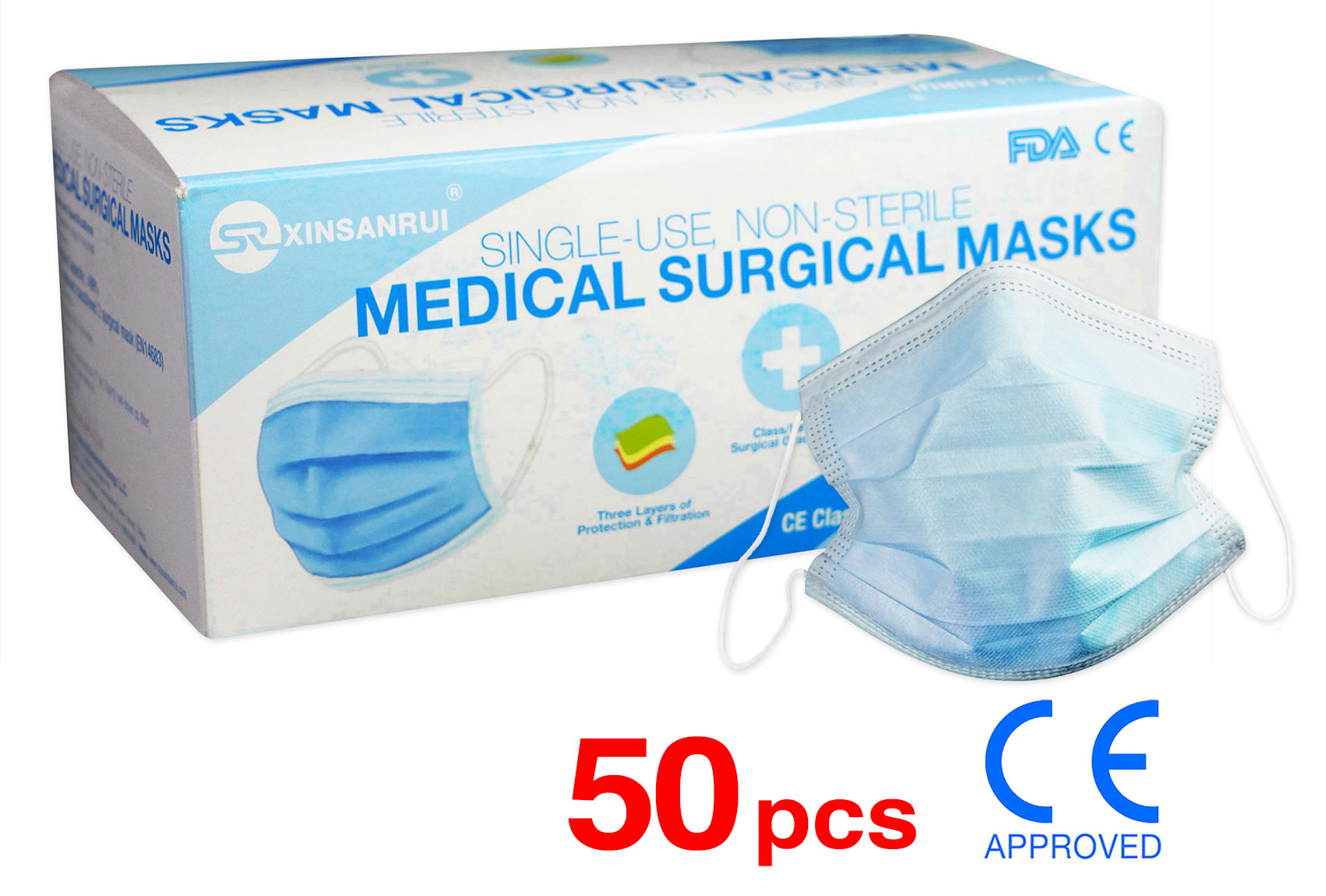 50 Pack CE Approved Class/Level 2 Surgical Disposable Face Mask/3-Ply >98% BFE | eBay