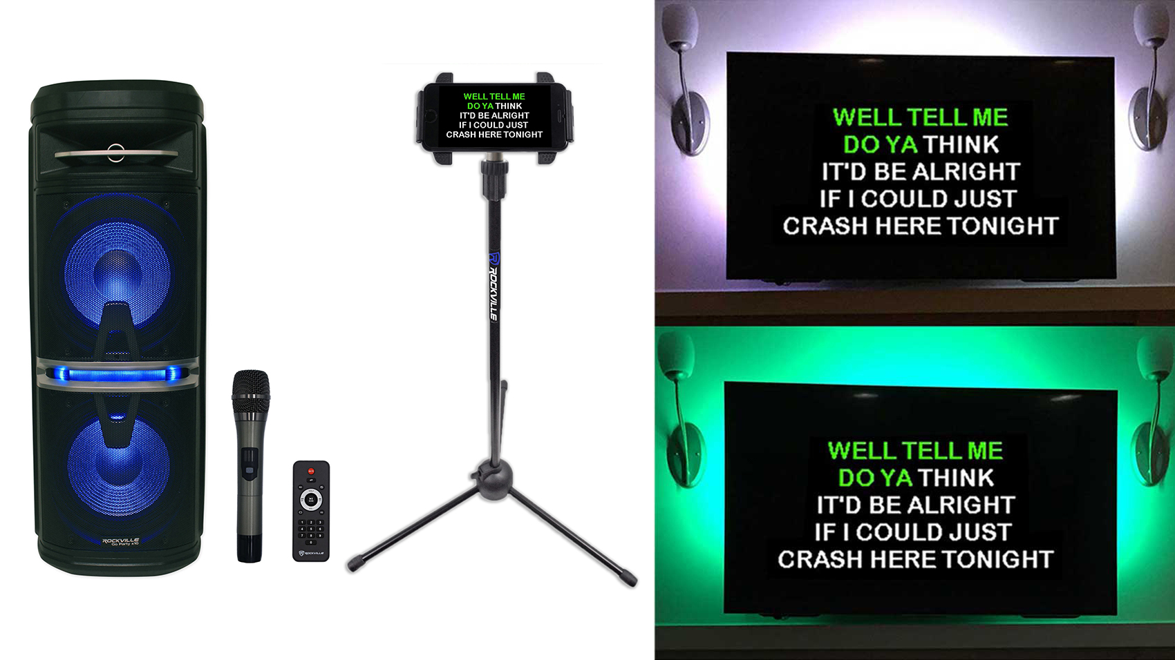 Rockville Go Party X10 Karaoke Machine System+Wireless Mic+Tablet Stand