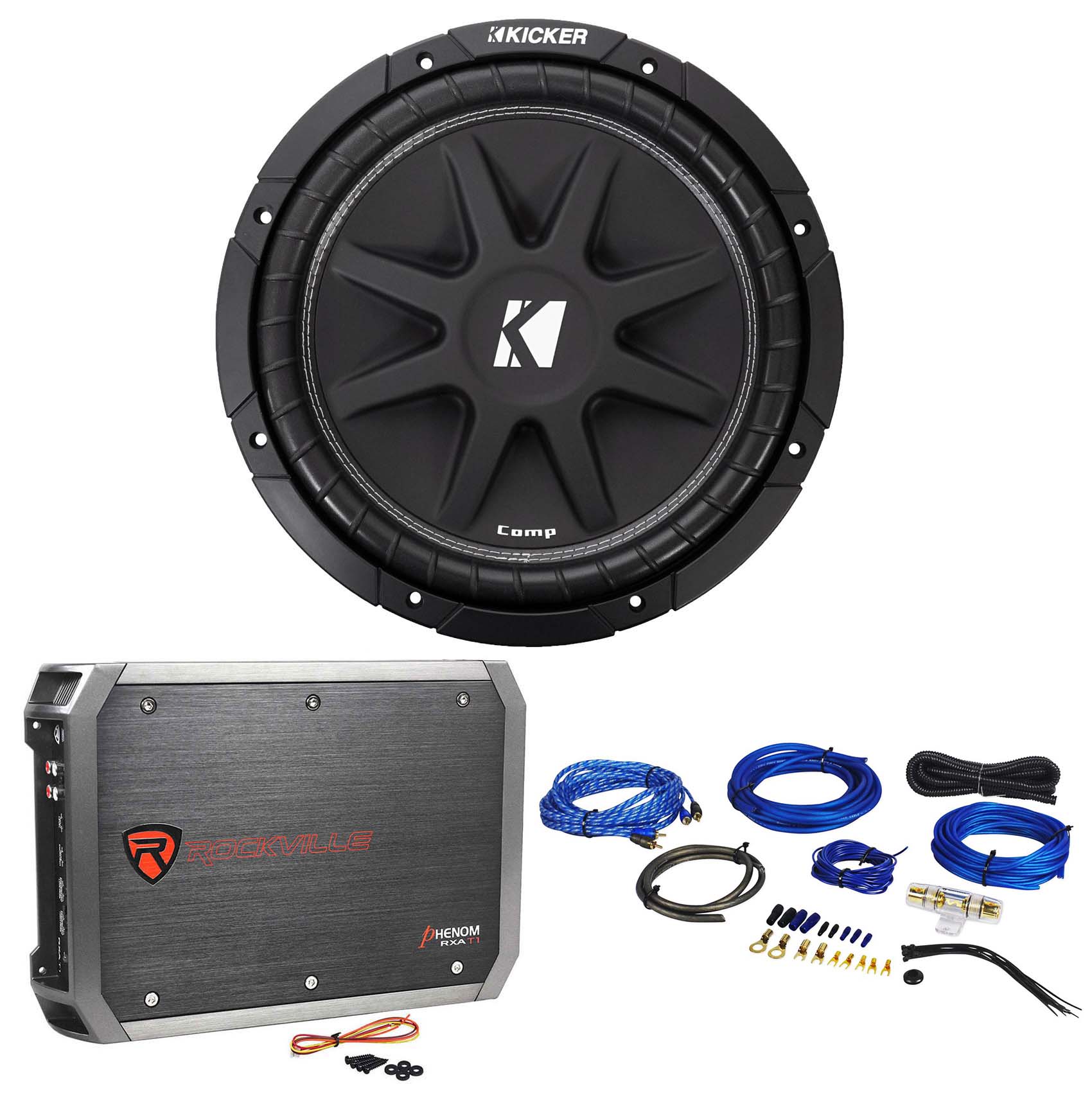 KICKER 43C124 Comp 12" 300 Watt SVC 4Ohm Car Subwoofer Sub+Amplifier