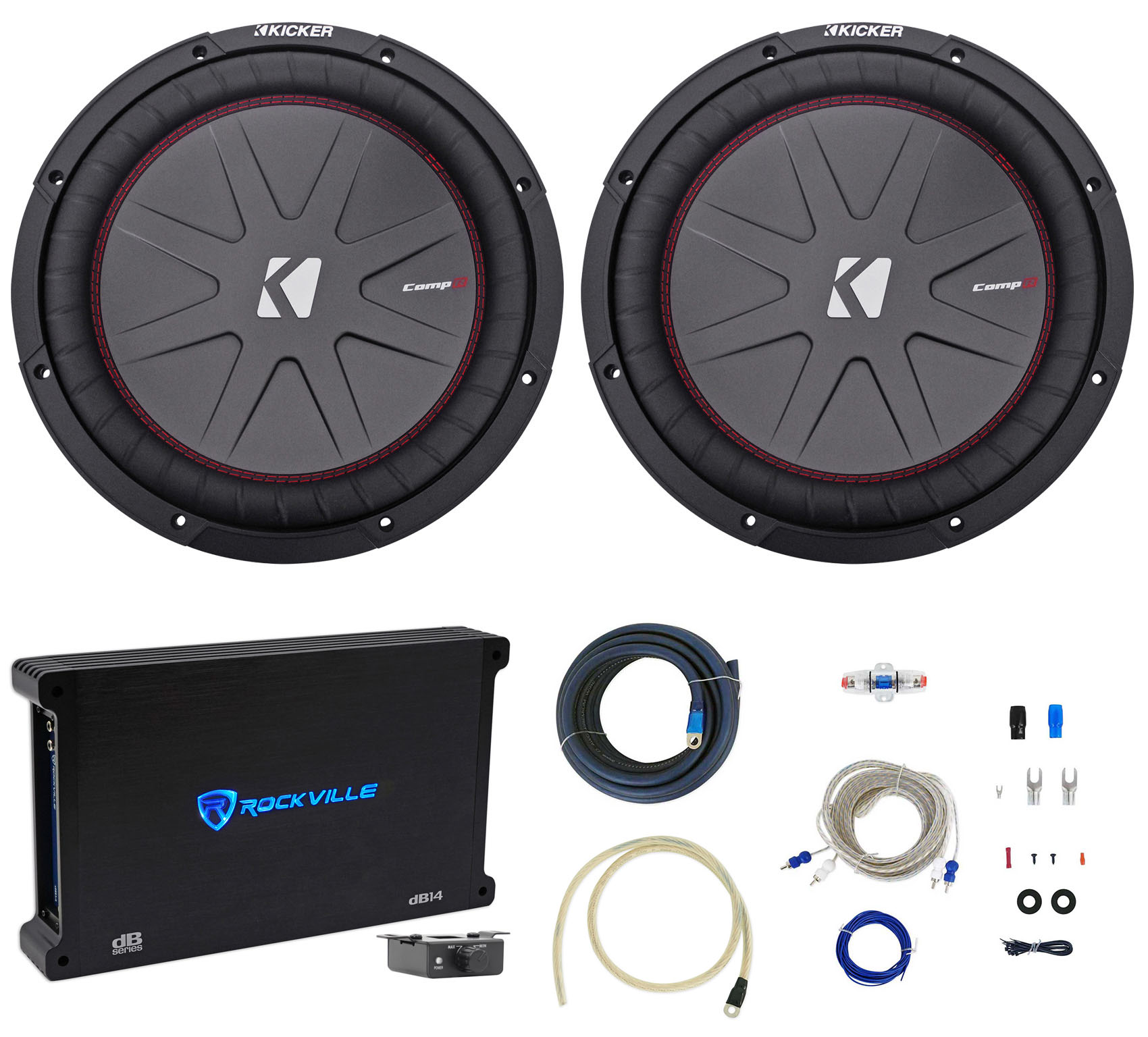 (2) Kicker 43CWR122 COMPR12 12" 2000 Watt Car Subwoofers+Mono Amplifier