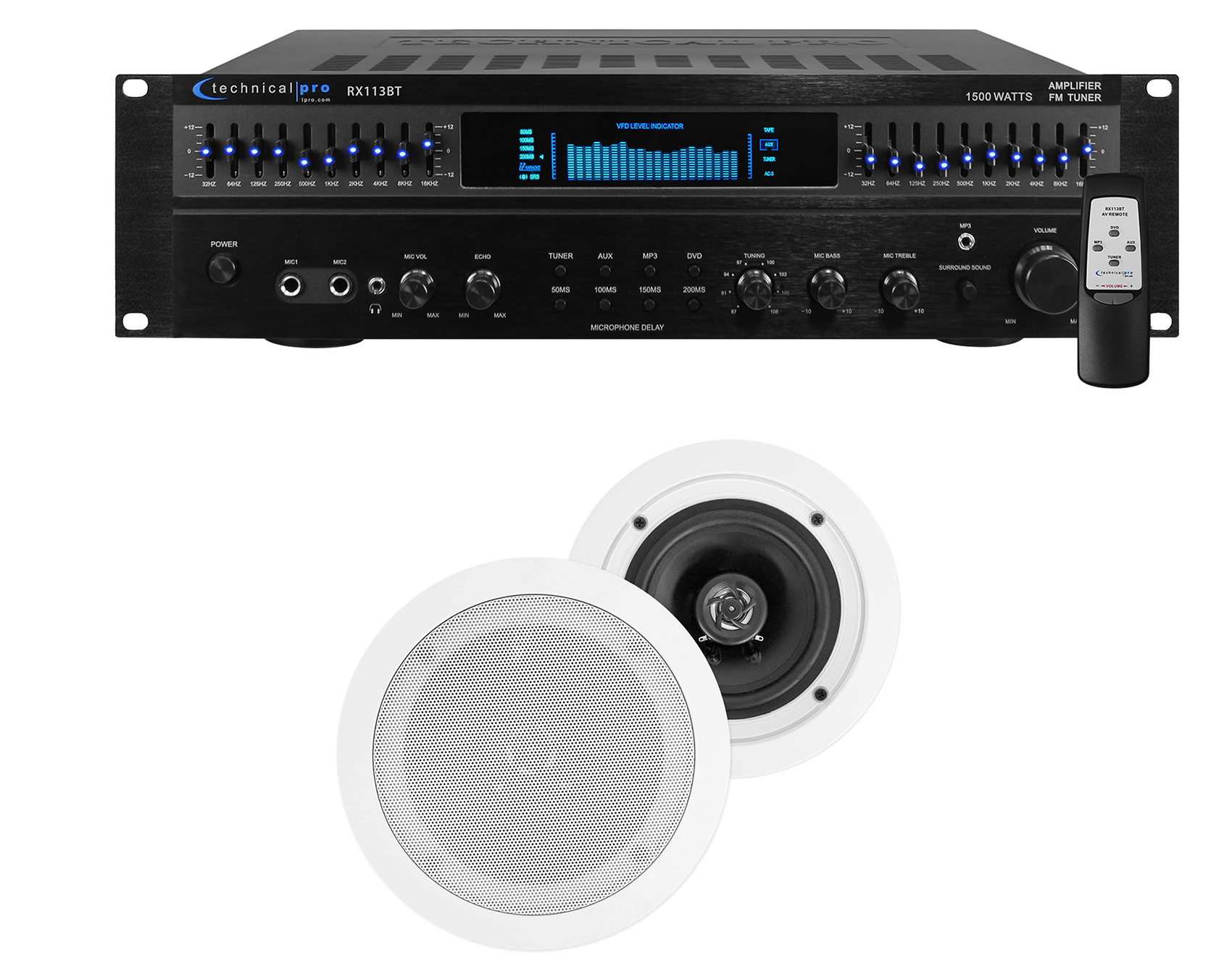 Technical Pro Home Theater Amplifier Receiver+(2) 5.25" White Ceiling