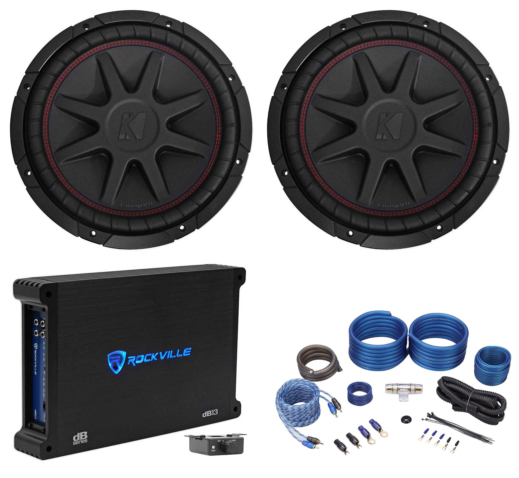 (2) Kicker 43CVR122 COMPVR 1600W 12" Car Subwoofers Subs+Mono Amplifier