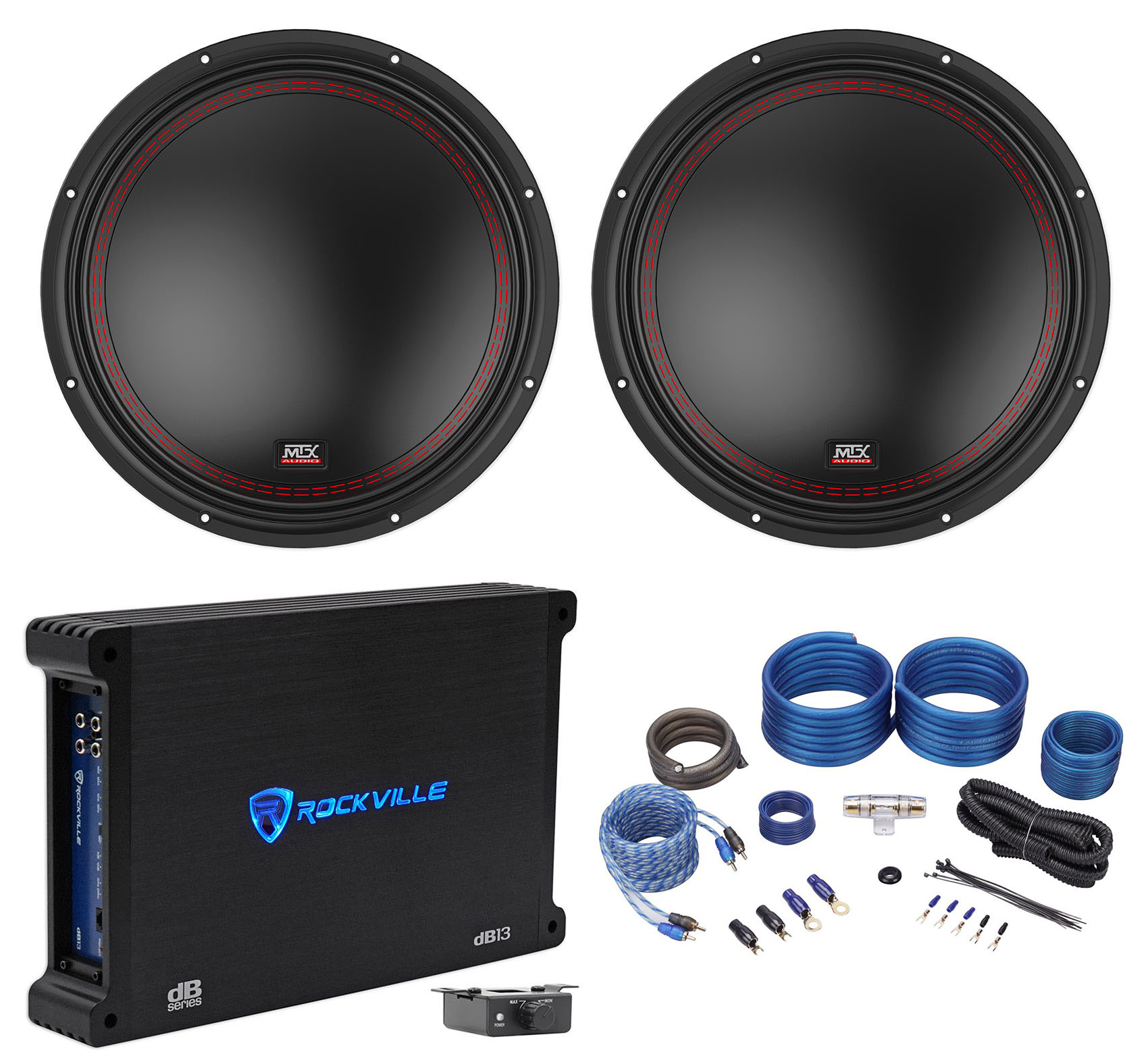 (2) MTX 5512-22 12" 1600w DVC 2-ohm Car Audio Subwoofers+Mono Amplifier