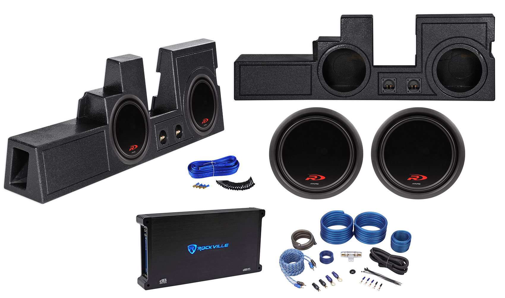 Dual 12" Alpine Subwoofers+Box+Amp For 2000-2016 Ford F250/350/450