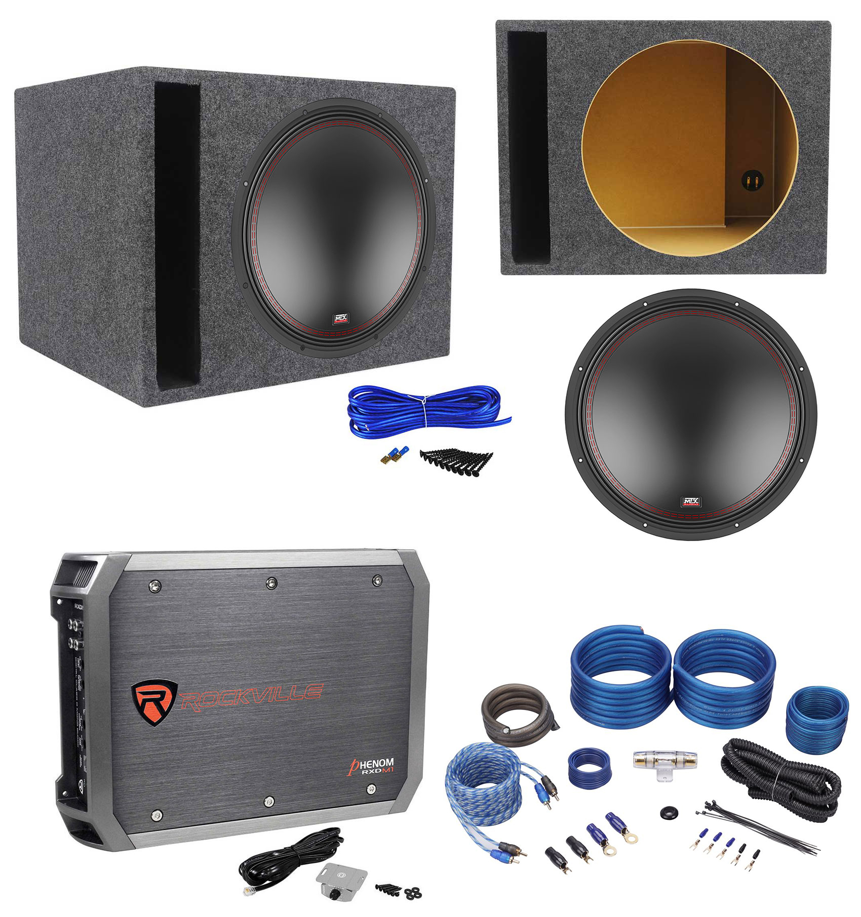 MTX 551522 15" 800w Subwoofer+Vented Sub Box Enclosure+Mono Amplifier