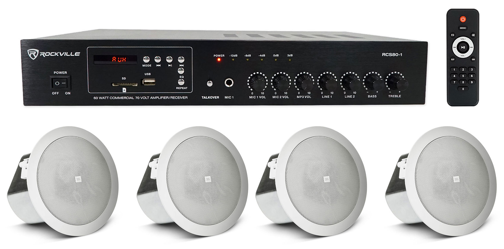 4) JBL 3" 15w 70v In-Ceiling Speakers+Bluetooth Receiver ...