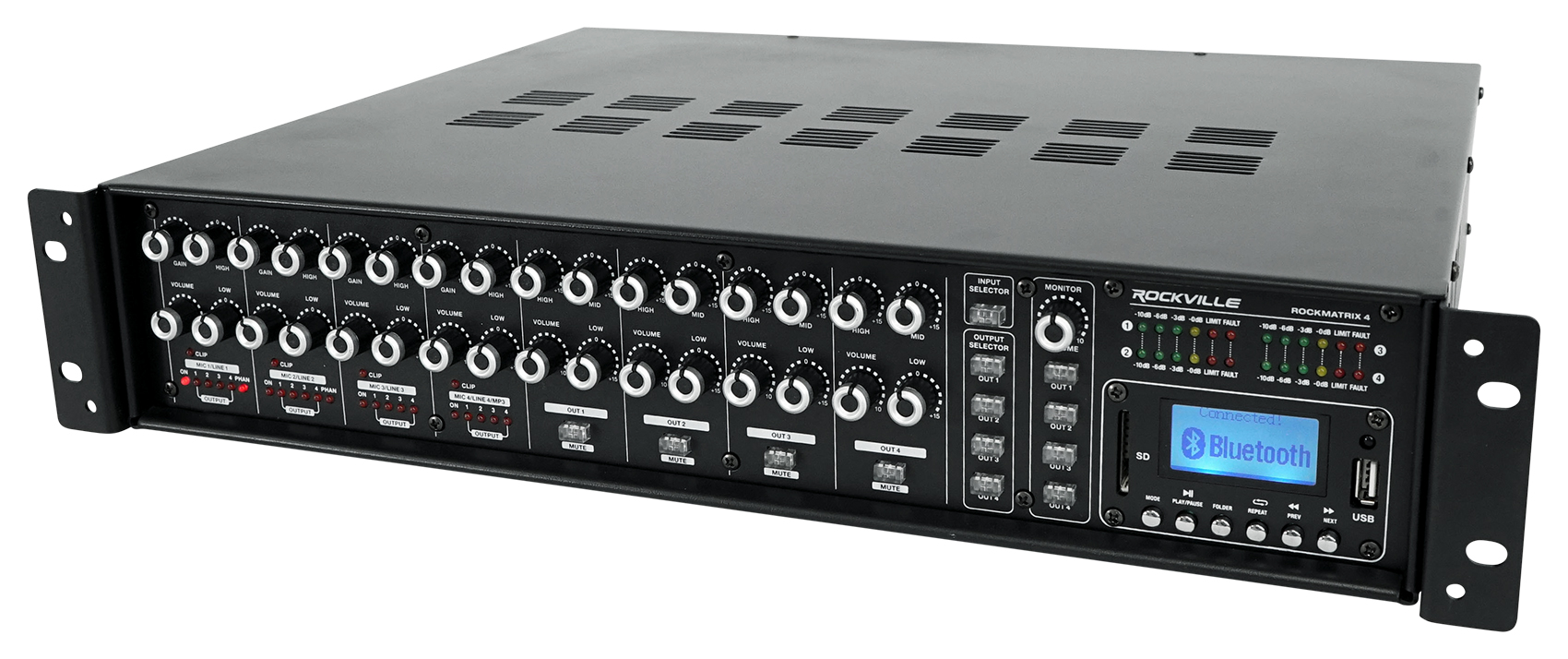 Rockville ROCK MATRIX 4 Zone 70 Volt Commercial Amplifier+Matrix Source