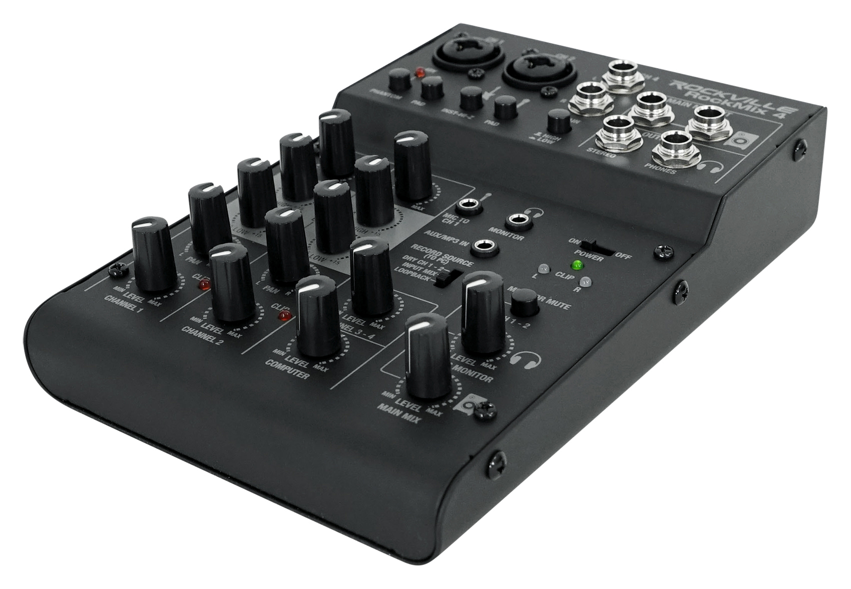 Rockville RockMix 4 Channel Mic/Instrument Pro Recording Mixer+USB ...