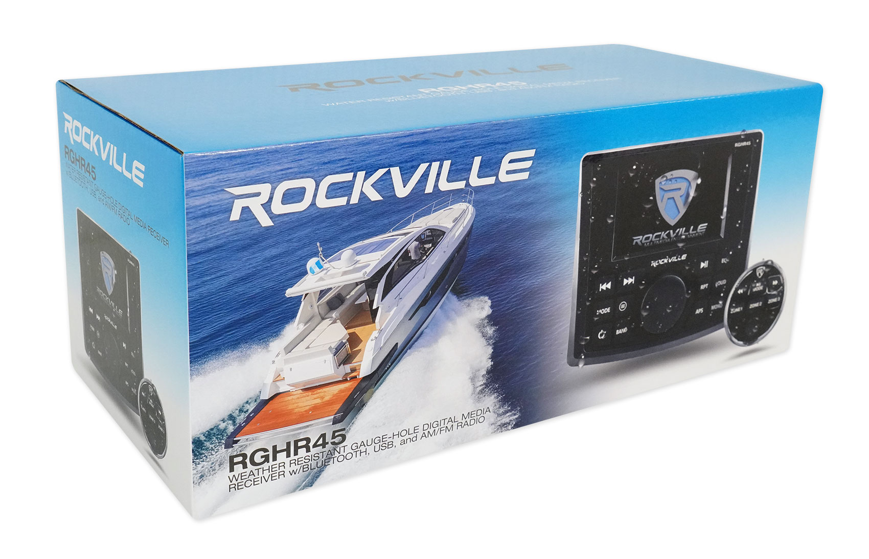 Rockville RGHR45 4 Zone Marine Receiver w/Bluetooth+(4) 8" White Tower