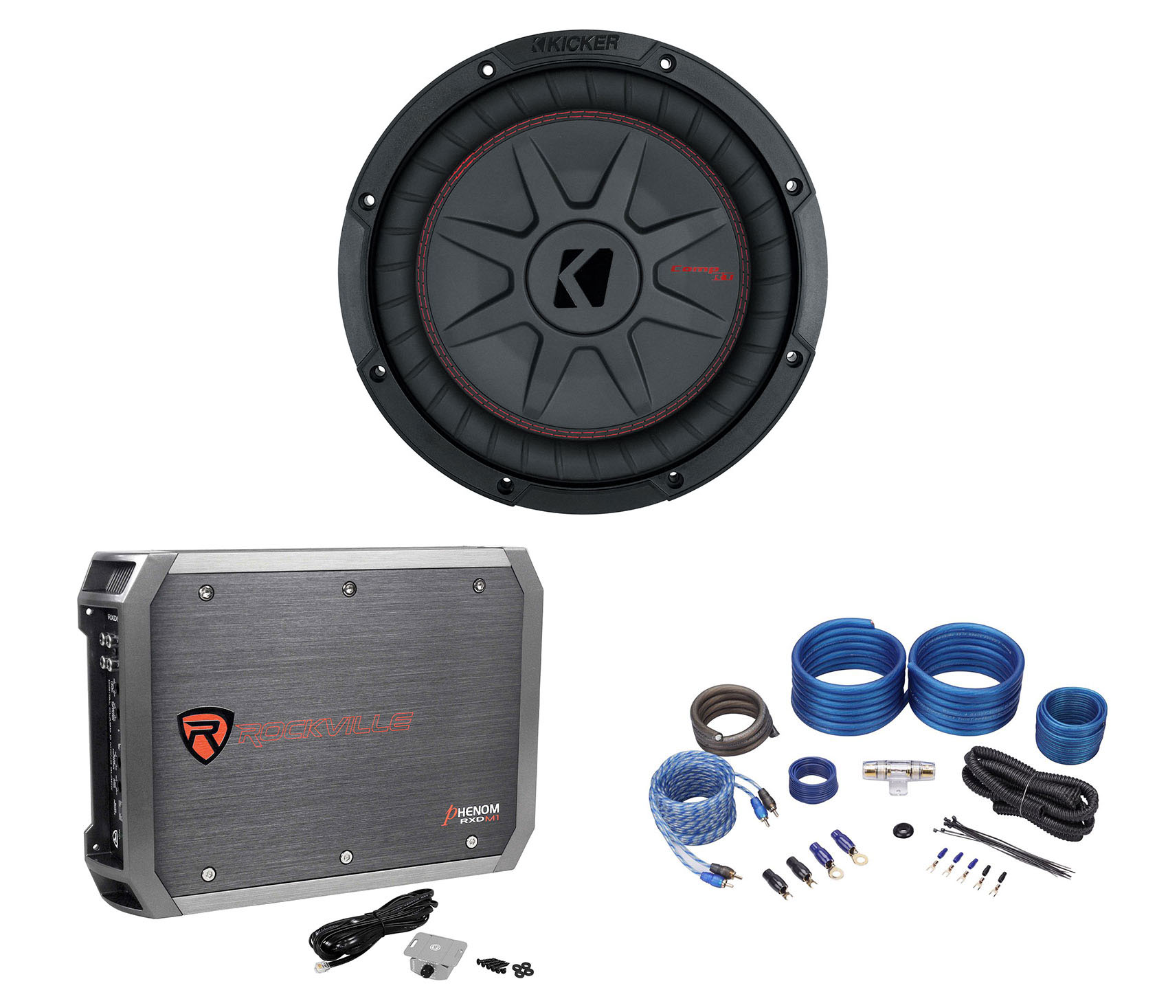 Kicker 48CWRT102 COMPRT10 800w 10" Shallow Car Subwoofer+Mono Amplifier