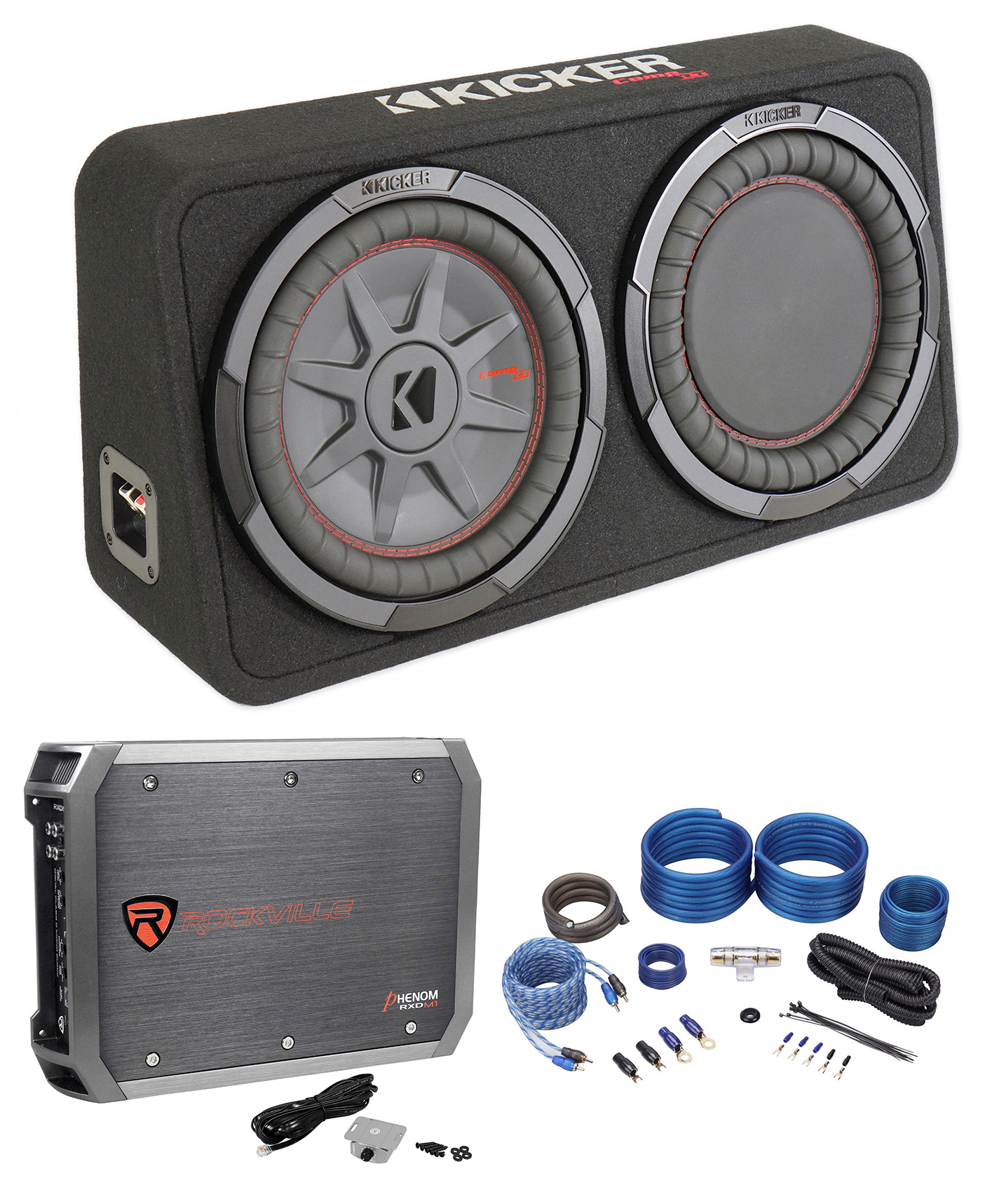 Kicker 48TCWRT102 10" Slim Car Subwoofer+Sub Box w/Passive Radiator+Amp