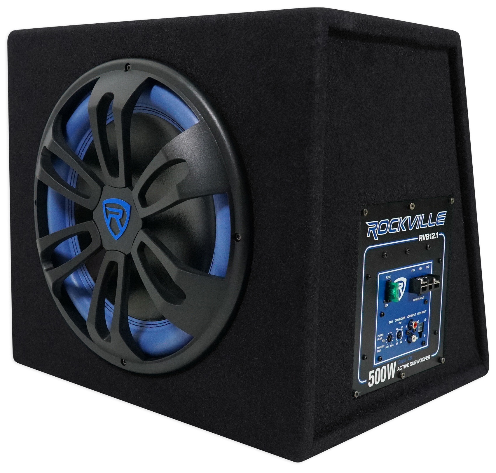 Rockville RVB12 1A 12 Inch 500W Powered Car Subwoofer Sub Enclosure Box 