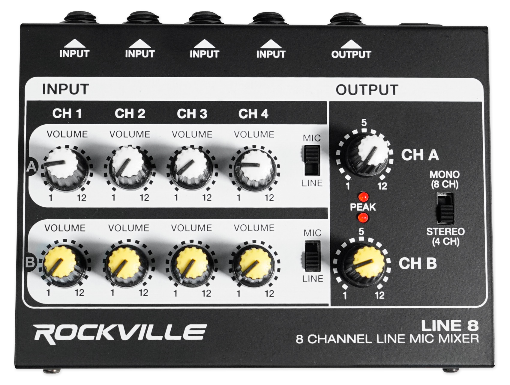 Rockville LINE8 8 Channel Line/Mic Mixer/Stereo/Mono/Battery Operated ...