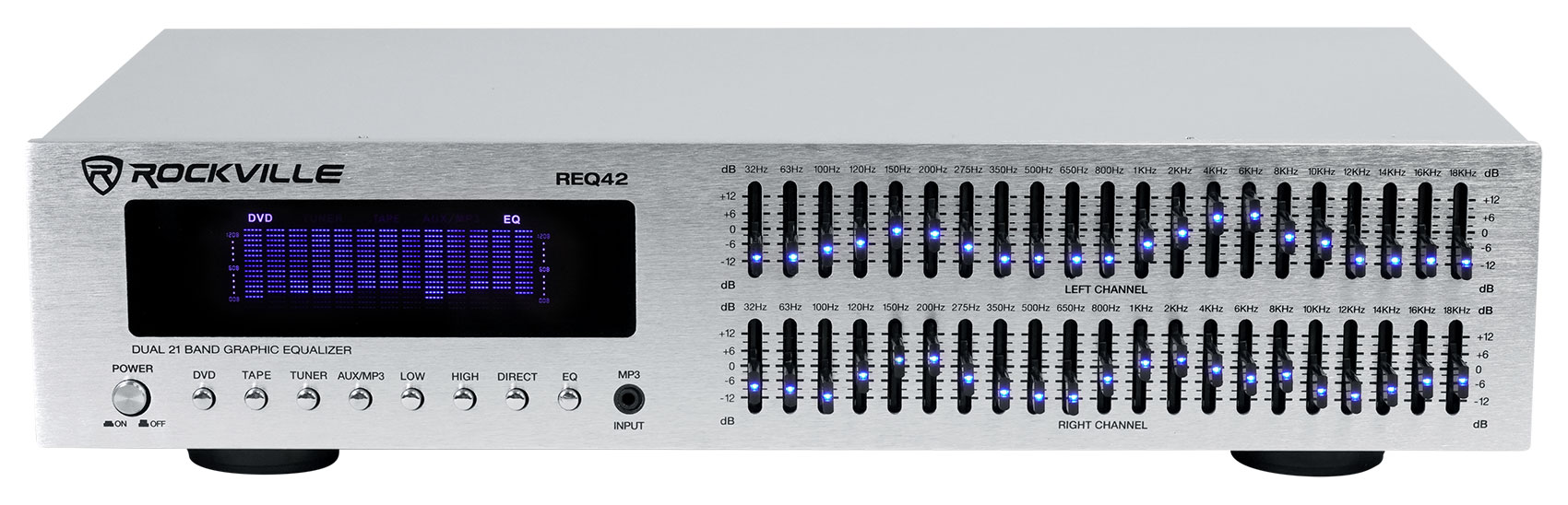 thumbnail image 2 of Rockville REQ42-B 19" Rack Graphic Equalizer – 21-Band EQ With RCA Inputs & Outputs – Perfect For Studio & Live Sound 2 of 13