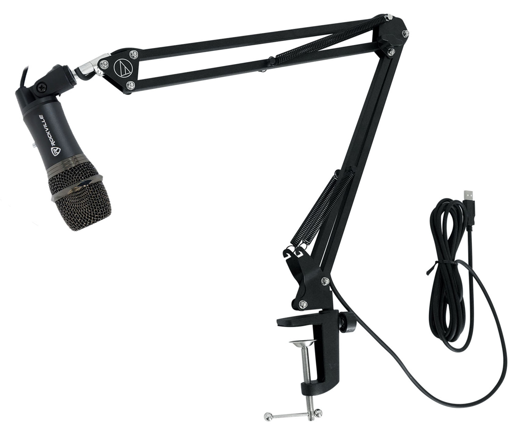 Rockville Z-STREAM USB Computer Microphone Podcast Mic+Audio Technica Boom Arm