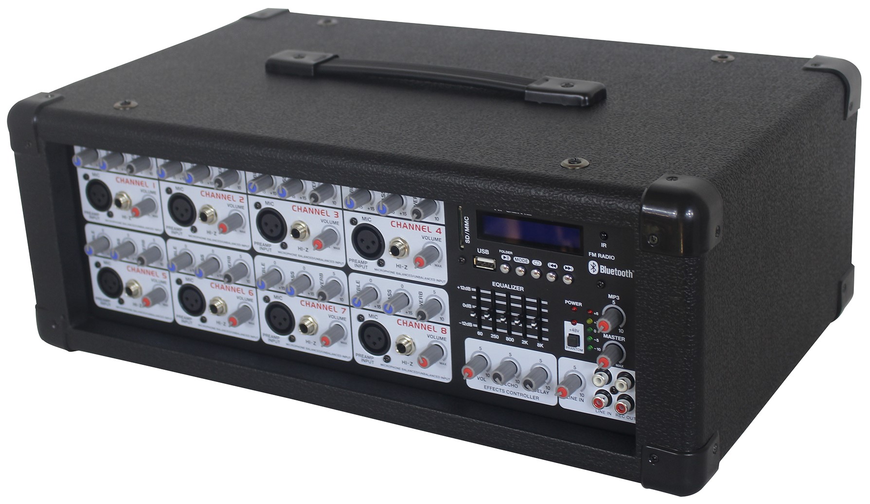 Rockville RPM80BT 8-Channel Powered Mixer Amplifier - 2400W Peak, Bluetooth, EQ, Effects, XLR & 1/4" Inputs