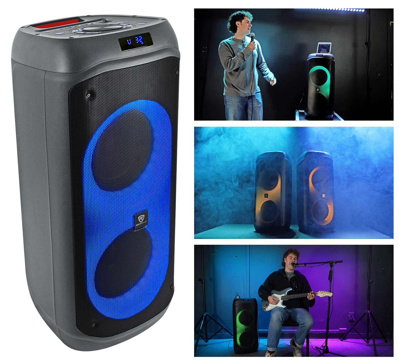 Rockville BASS PARTY 8 Dual 8 inch Portable Battery LED