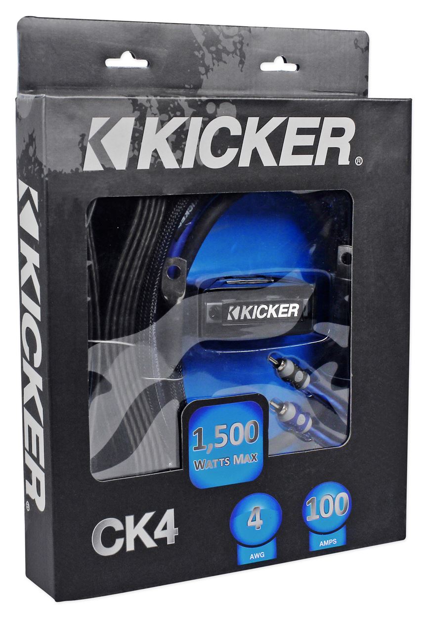 Kicker CK4 4 AWG Gauge Car Amp Installation Kit OFC Wires - 100 %